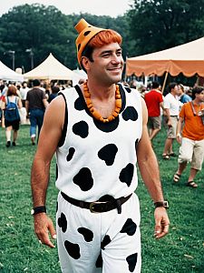 Man in Fred Flintstone Costume at Outdoor Festival Cosplay