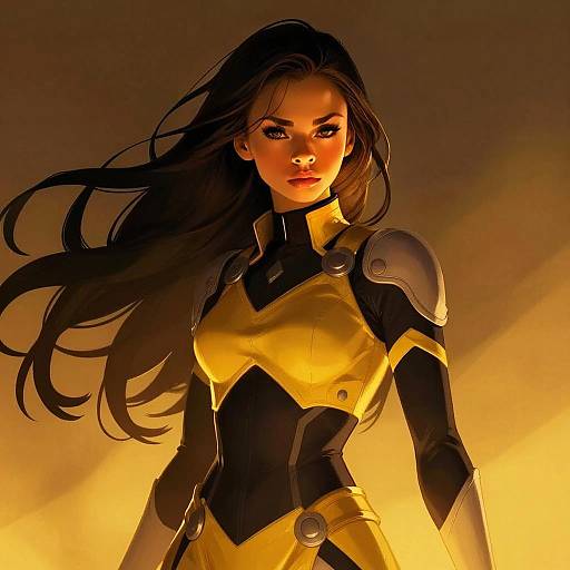 Futuristic Woman in Yellow Armor Digital Artwork