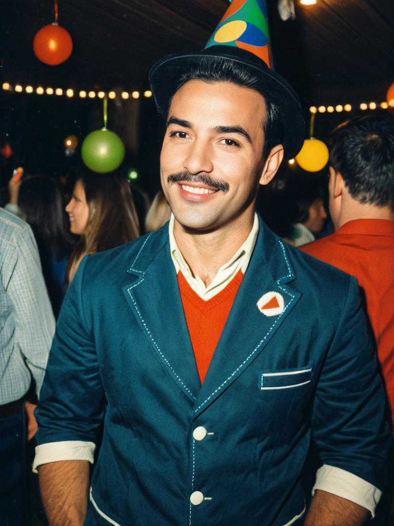 Man in Colorful Retro Party Outfit Candid Portrait