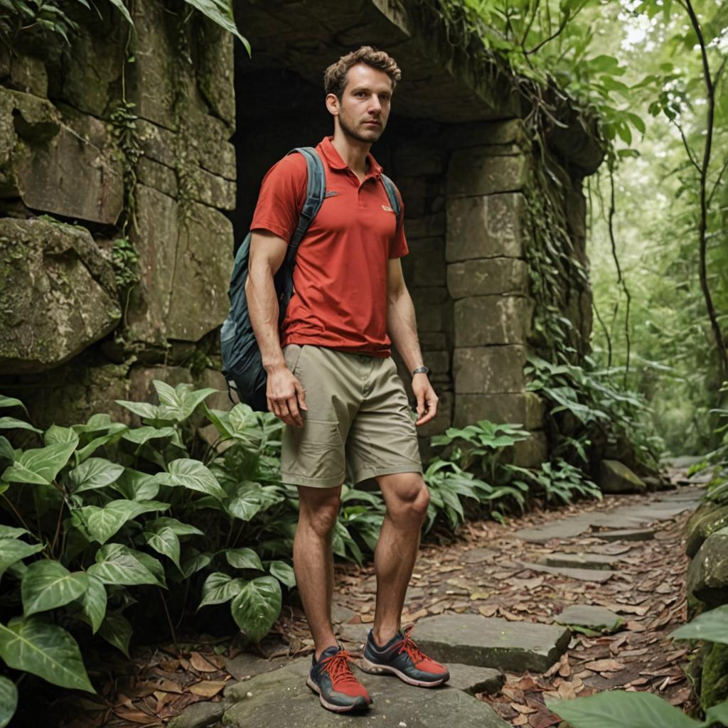 Man Exploring Lush Forest in Hiking Gear