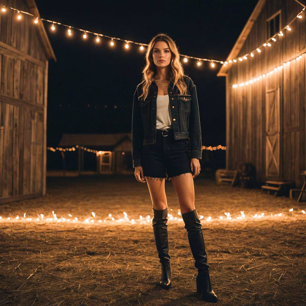 Stylish woman in denim jacket outdoors