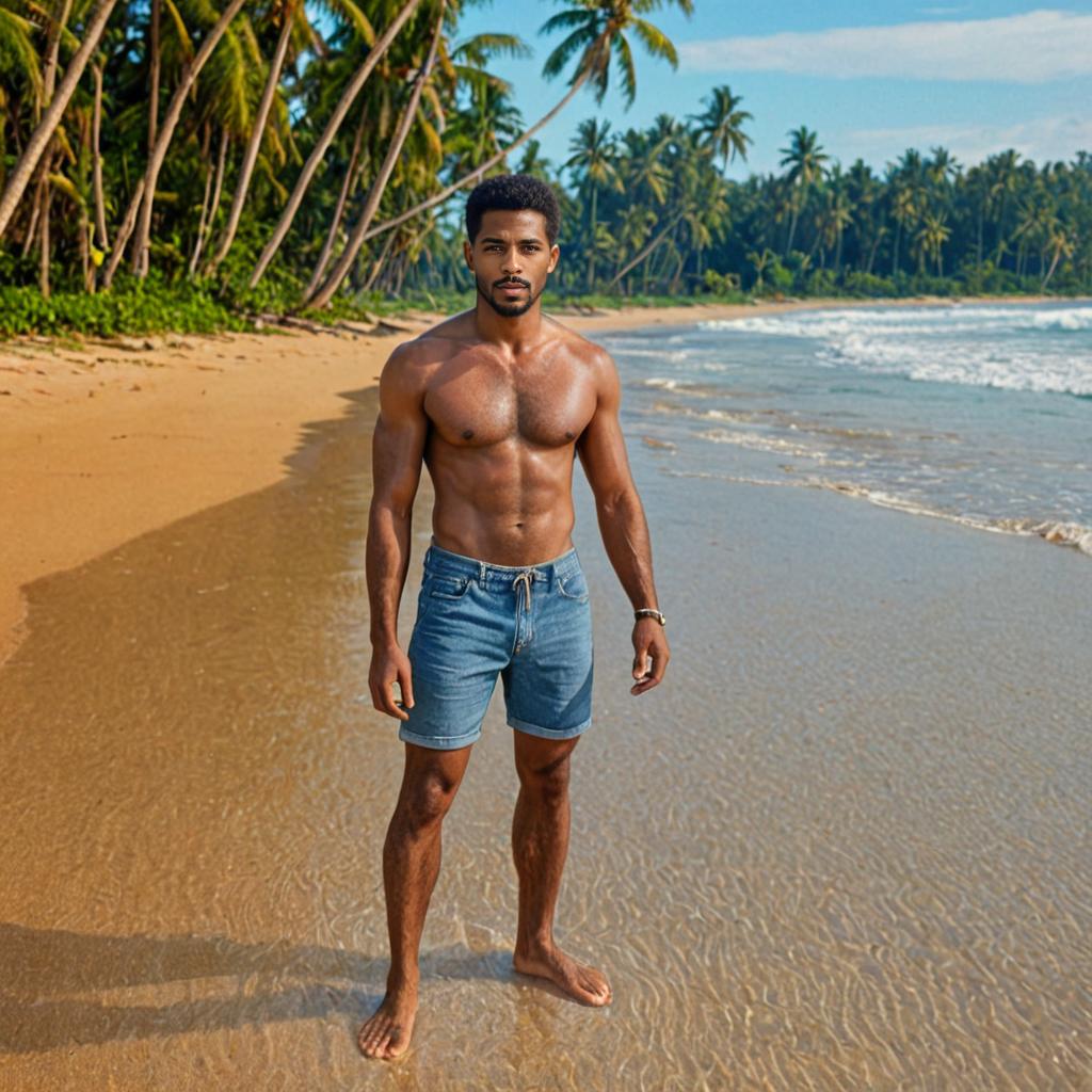 Man in Beachwear on Tropical Beach