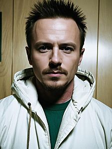 Portrait of Man with Spiked Hair and White Jacket Inspired by Breaking Bad Characters