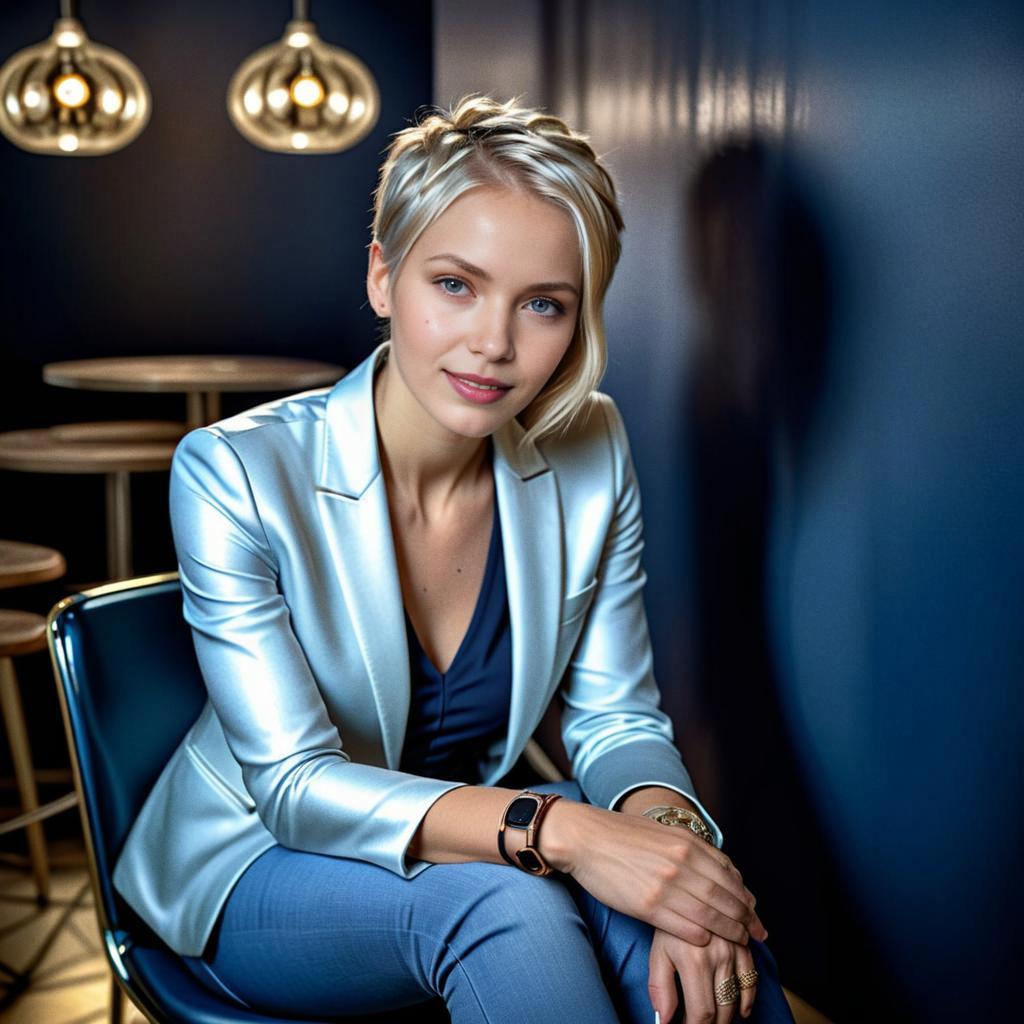 Stylish Woman in Silver Blazer