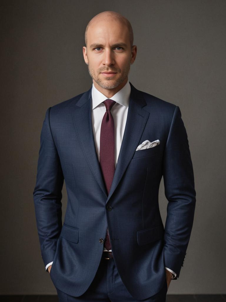 Confident Man in Dark Suit with Maroon Tie