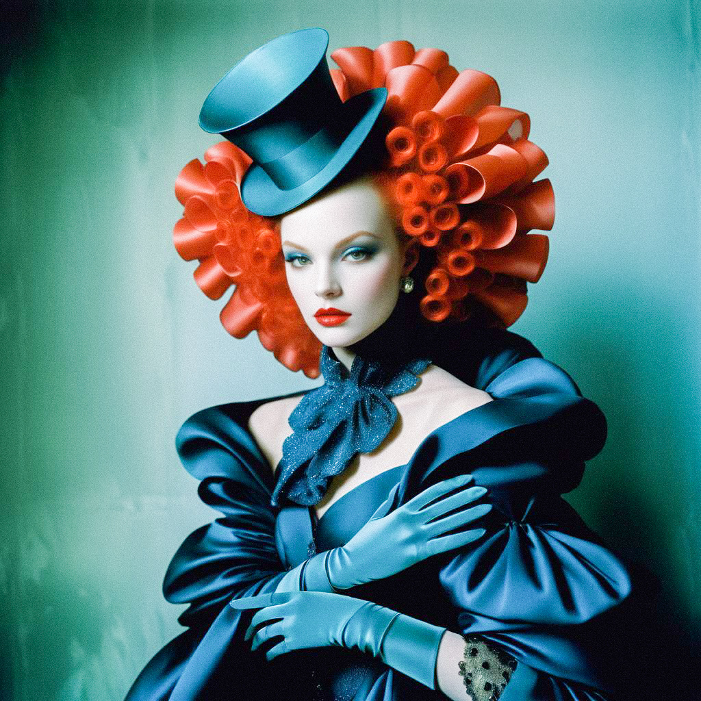 Avant-Garde Woman with Red Curls and Top Hat