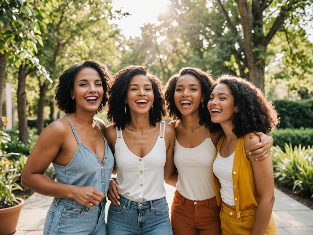 Cheerful Women Friends Enjoying a Sunny Day Outdoors