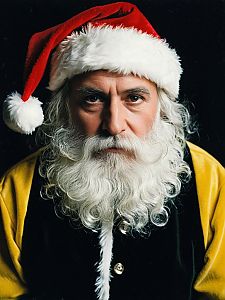 Man in Black and Yellow Santa Suit with Red Hat Portrait