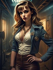 Confident Woman in Vintage Fashion in Industrial Setting