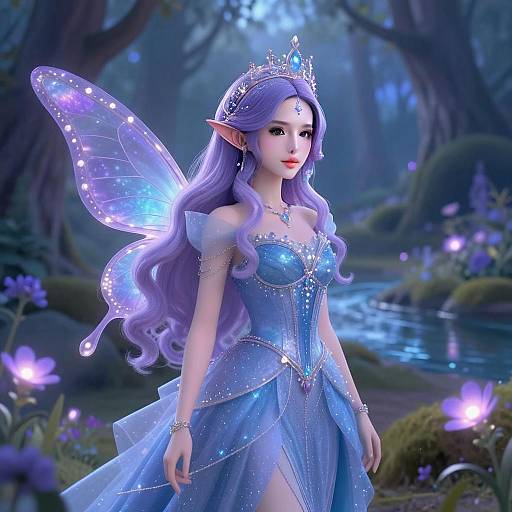 Fantasy Fairy with Lavender Hair in Enchanted Forest Digital Art