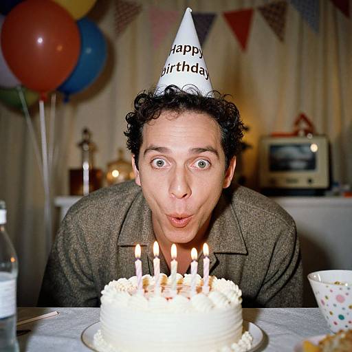 Man Blowing Out Birthday Cake Candles at Party Celebration