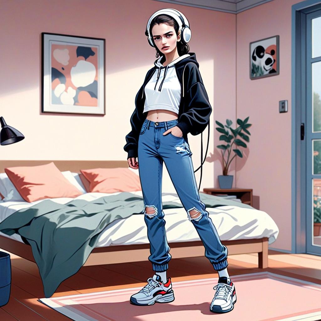 Stylish Young Woman in Modern Bedroom