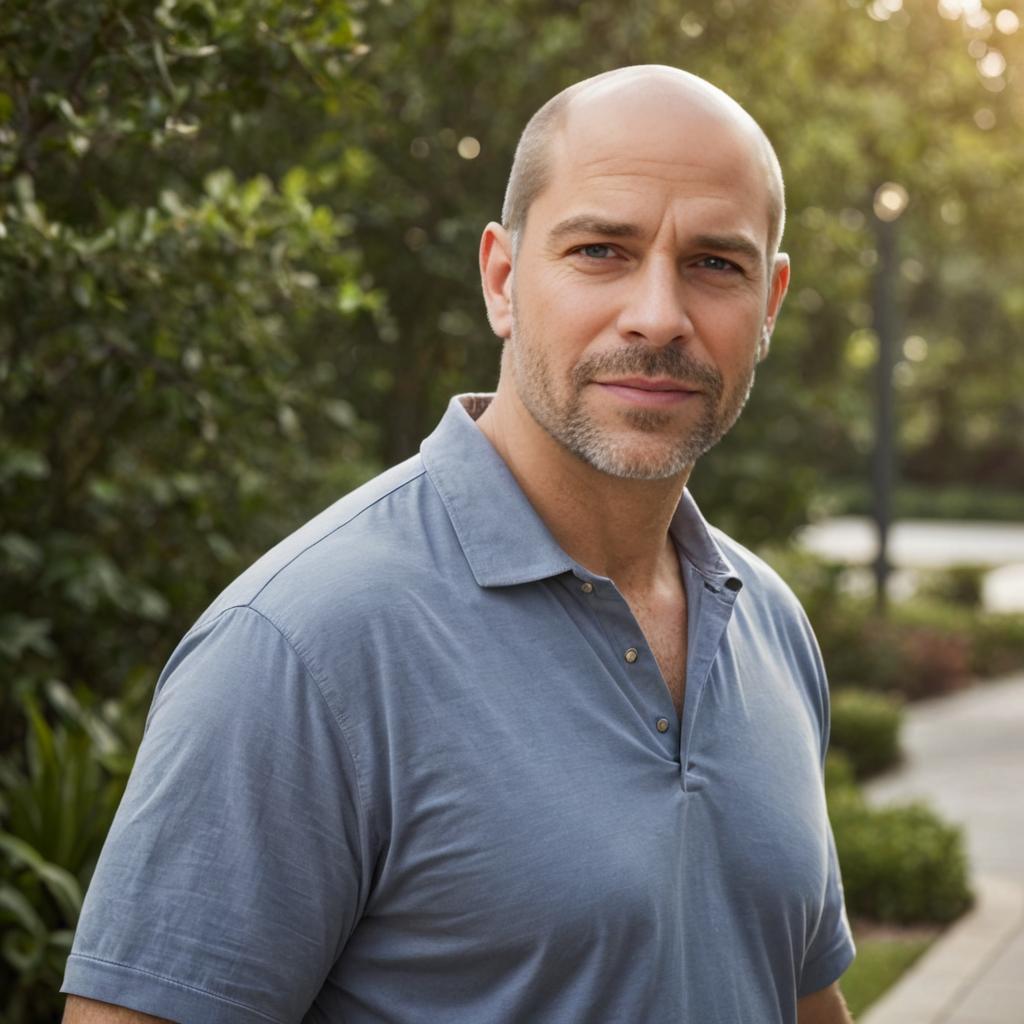 Man in Blue Polo Shirt in Lush Park Setting