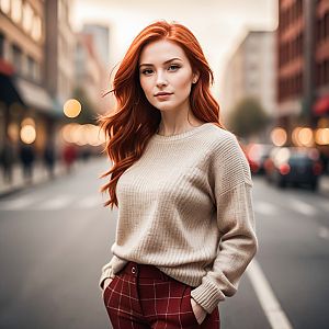 Confident Young Woman with Red Hair in Urban Setting
