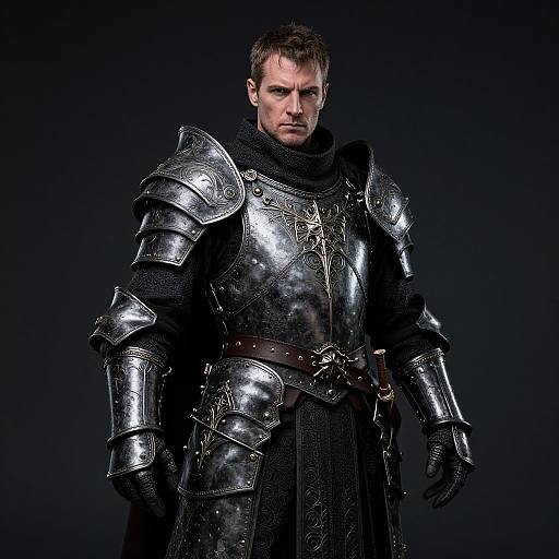 Medieval Knight in Ornate Armor with Intense Expression