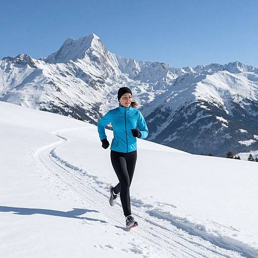 Woman Jogging in Snowy Mountain Landscape