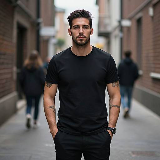 Confident Man in Black T-Shirt Urban Street Portrait