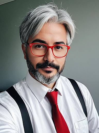 Professional Man with Red Glasses and Tie Portrait