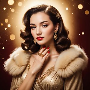 Glamorous Woman in Vintage Waves and Fur Gown