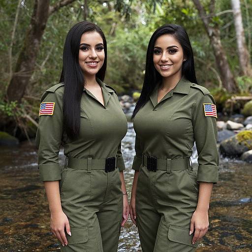 Two Women in Olive Green Military-Style Jumpsuits by Stream