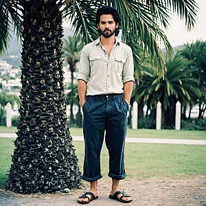 Man in Casual Outfit by Palm Trees