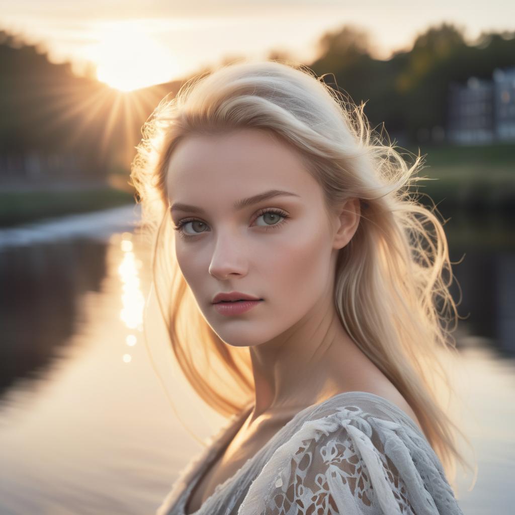 Young Woman at Sunset by Water