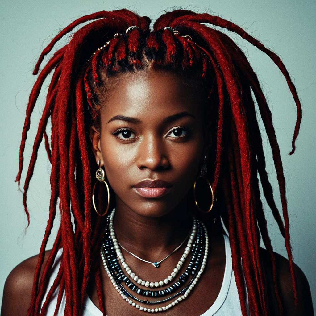 Portrait of a Woman with Red Dreadlocks