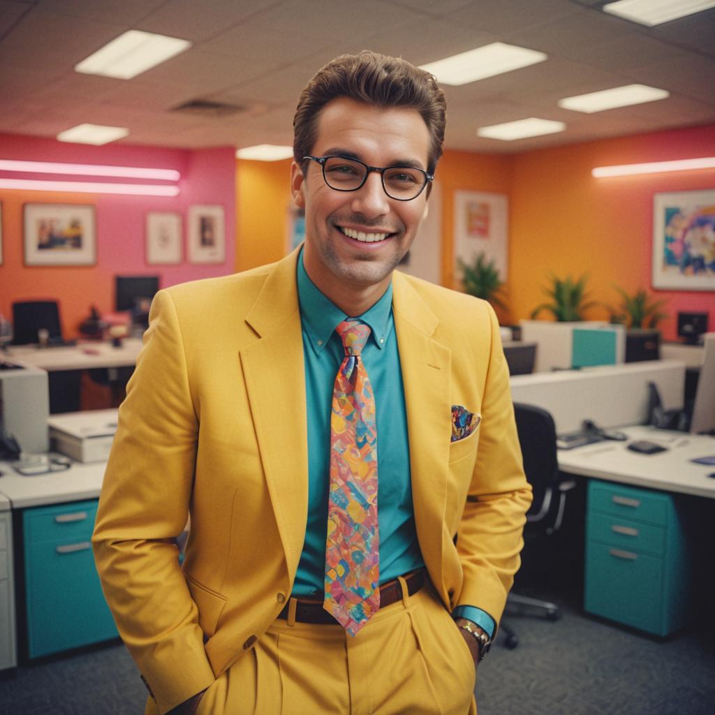 Fashionable man in a yellow suit in office