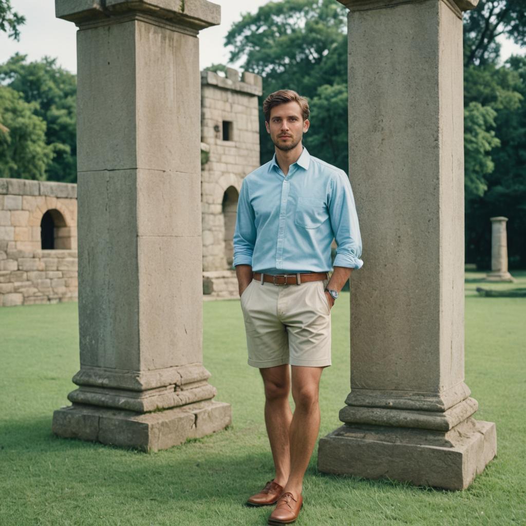 Confident Man in Smart Casual Attire Between Columns