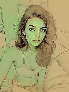 Stylized Portrait of Young Woman in Bedroom