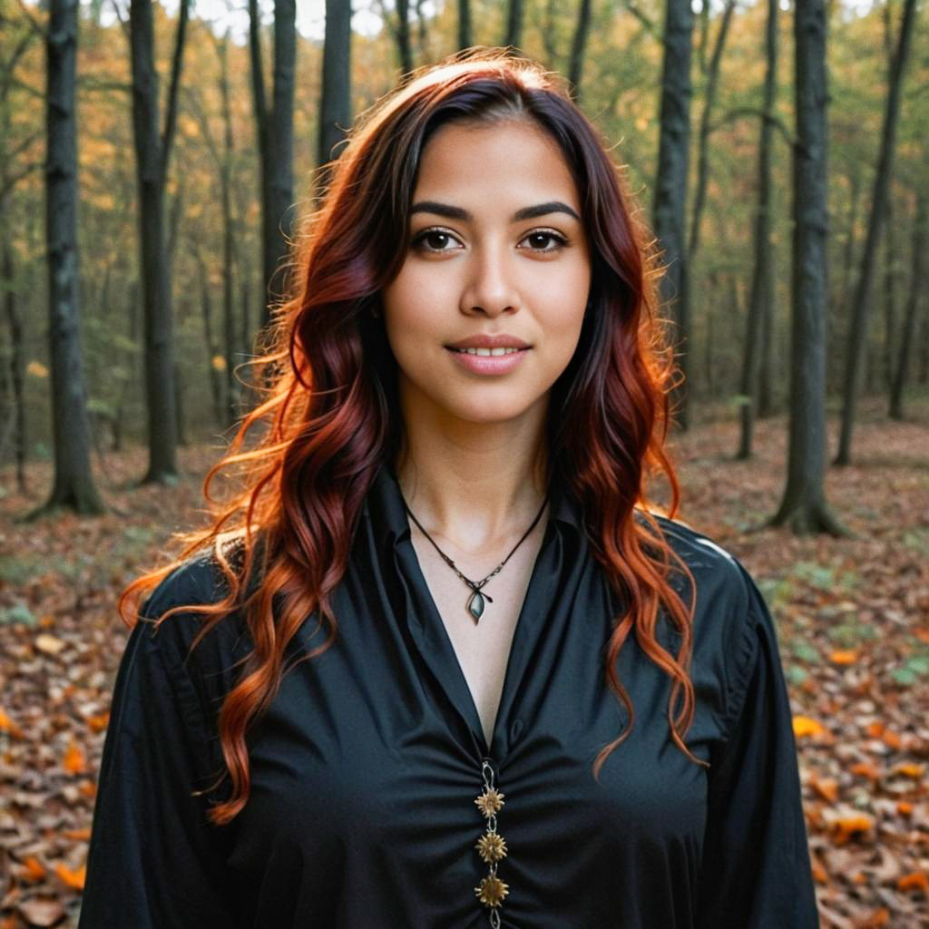 Confident Woman in Autumn Forest