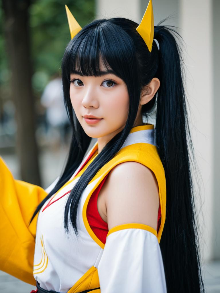 Akari Raigou Cosplay Portrait with Yellow Horn Accessories