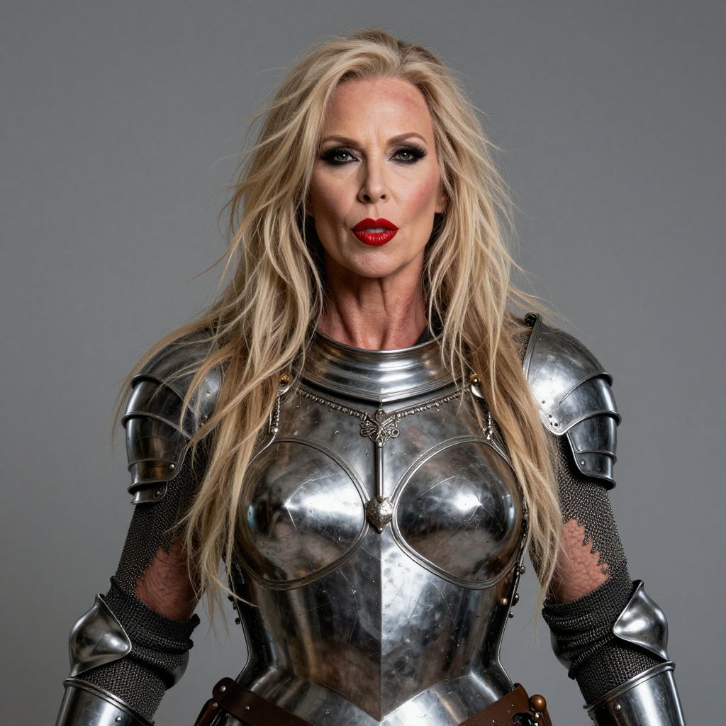 Woman in Shining Medieval Armor with Long Blonde Hair
