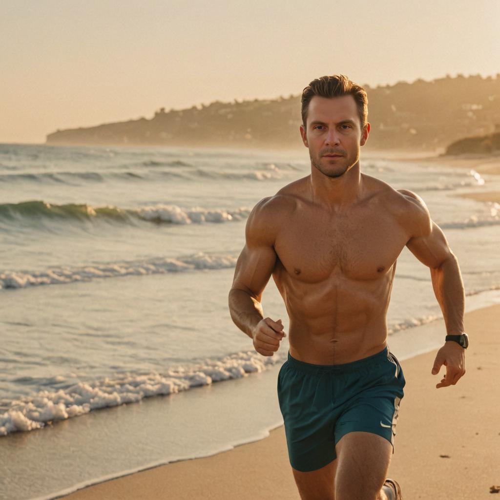 Man Running by the Seashore at Sunrise