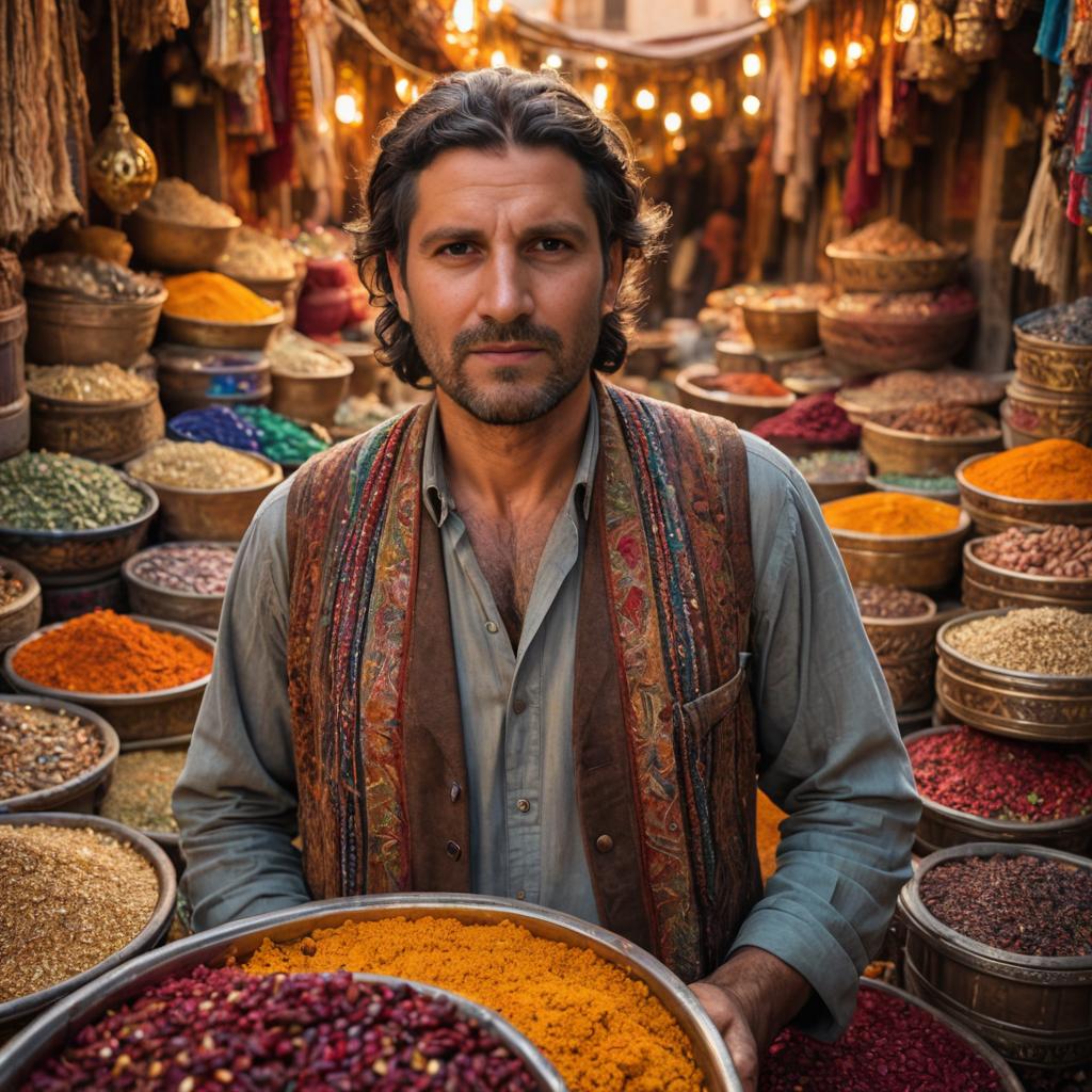 Man in Moroccan Market with Colorful Spices