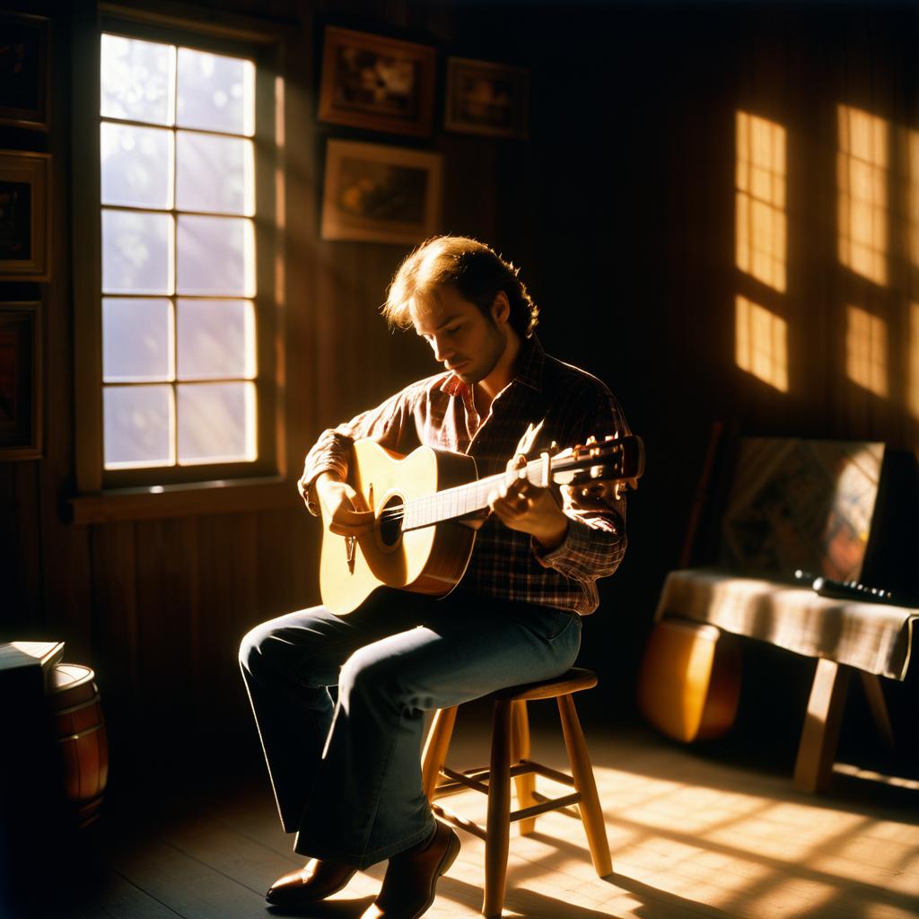 Man Playing Acoustic Guitar in Warm Light