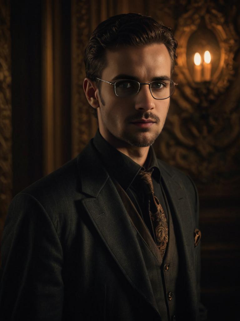 Sophisticated man in suit with vintage background