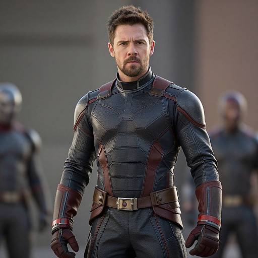 Futuristic Man in Armored Sci-Fi Suit Serious Pose