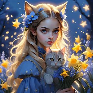 Fantasy Woman with Animal Ears in Twilight Forest