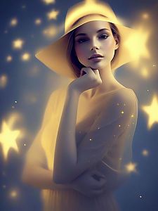 Serene Woman in Wide-Brimmed Hat with Starry Atmosphere