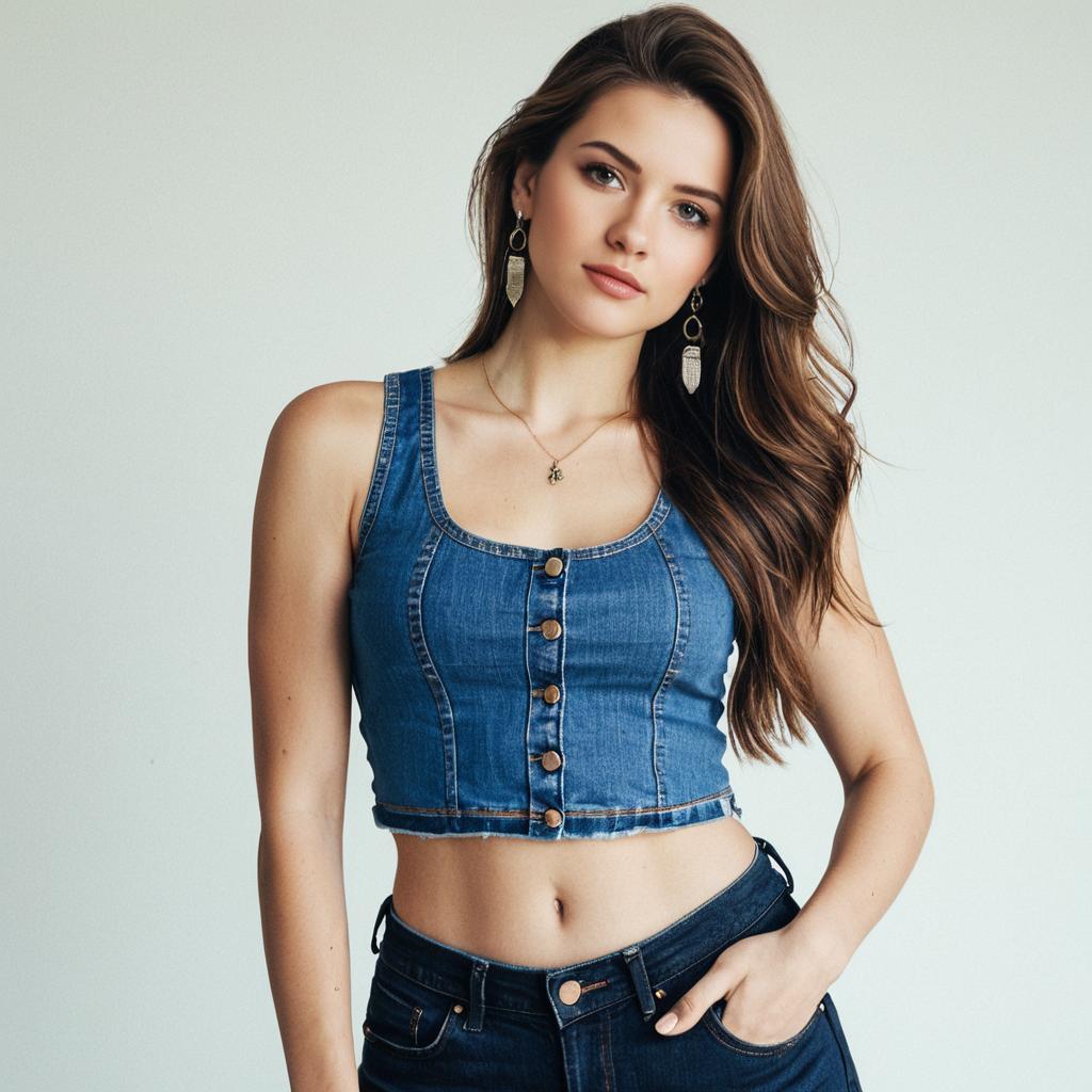 Confident Woman in Denim Crop Top and Jeans Confident Woman in Denim Crop Top and Jeans
