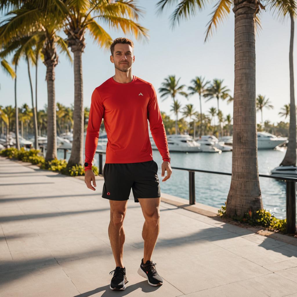 Confident Man in Athletic Attire at Marina