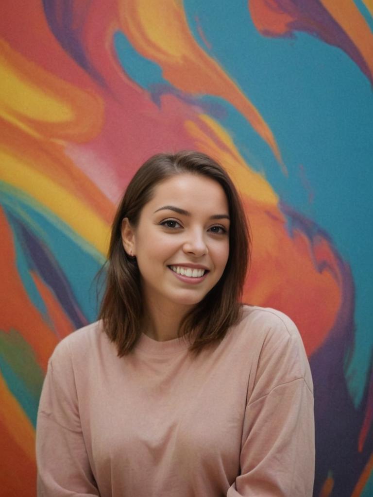 Smiling Woman with Colorful Abstract Background