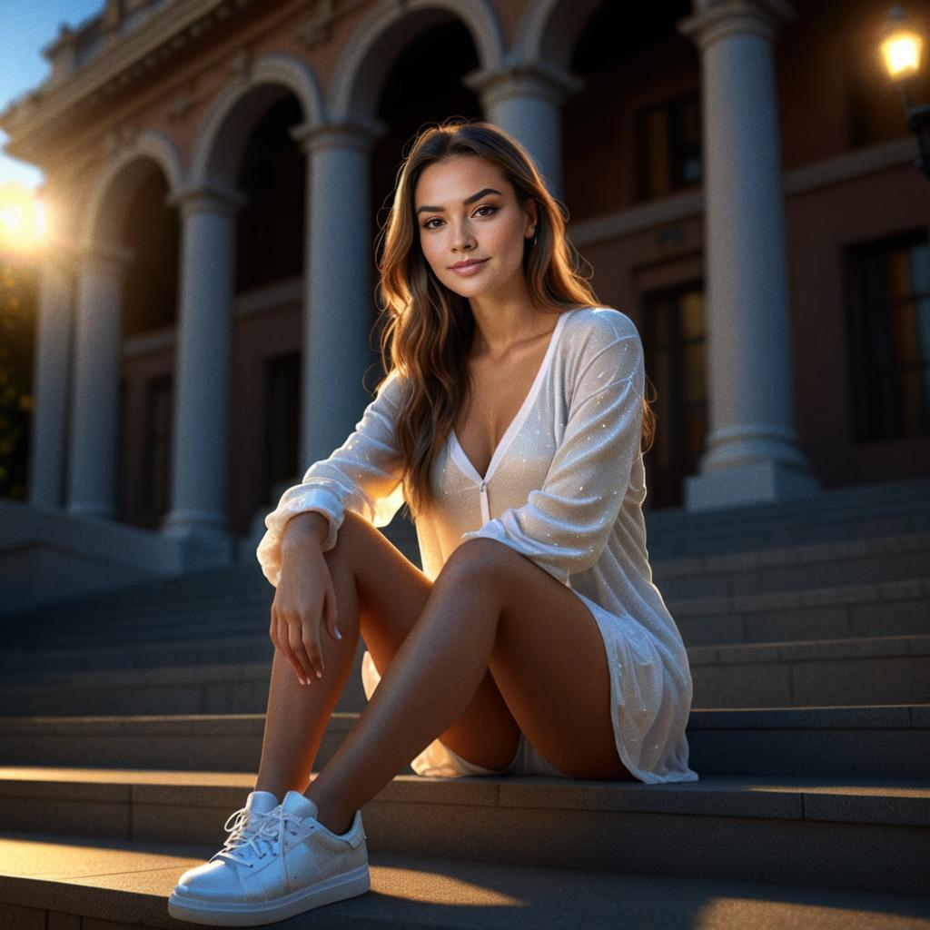 Confident Young Woman in Stylish White Outfit