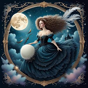 Victorian Woman in Moonlit Sky
