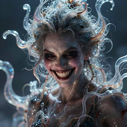 Surreal Portrait of Woman with Tentacle-Like Hair in Fantasy Horror Style
