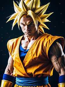 Photorealistic Anime Cosplay Portrait of Man in Super Saiyan Costume