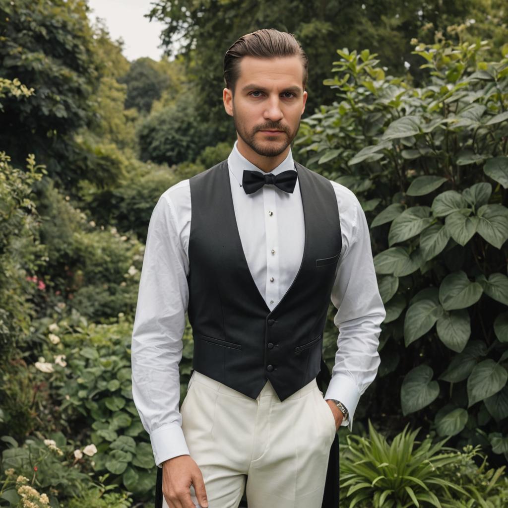 Dapper Man in Formal Attire Amidst Greenery