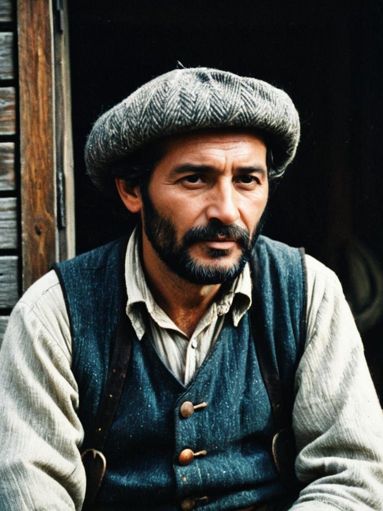 Man in Traditional Peasant Clothing with Woolen Hat and Vest
