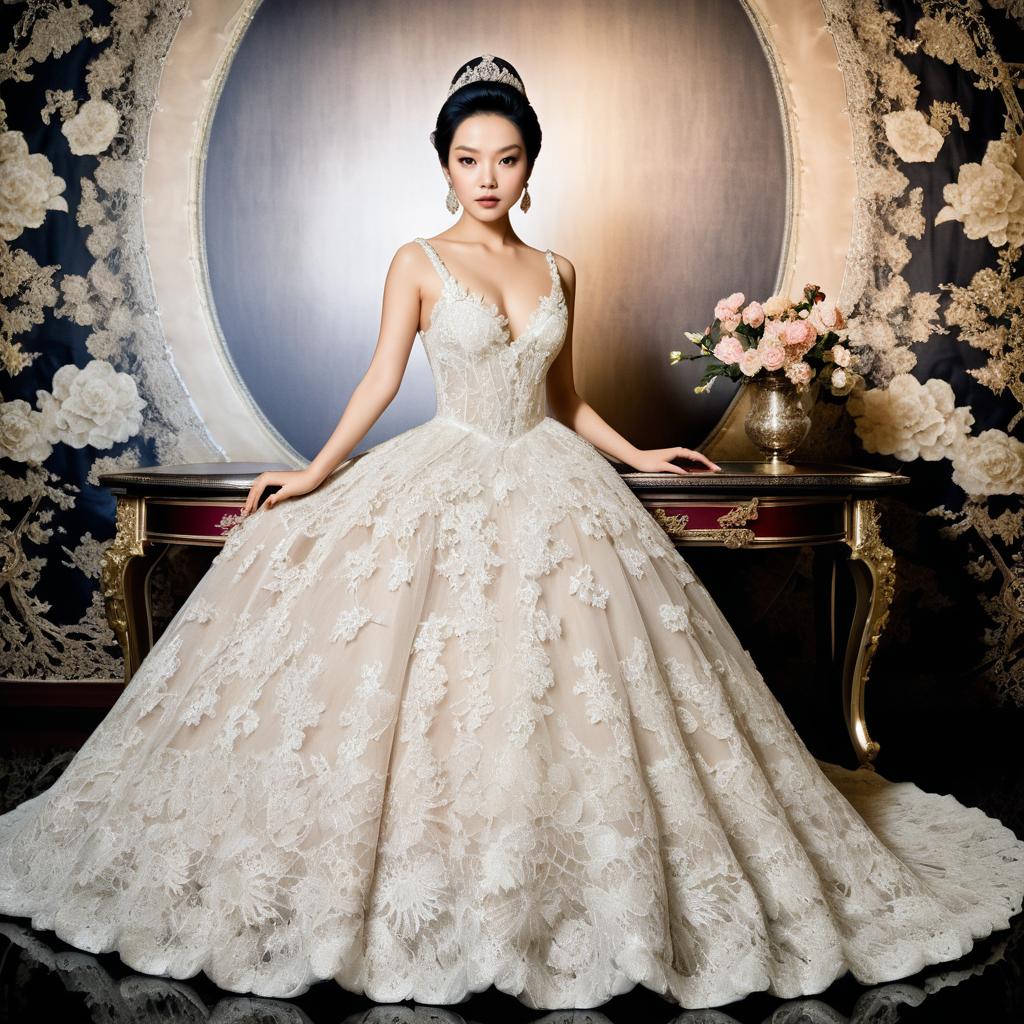 Elegant Bride in Luxurious Lace Wedding Gown